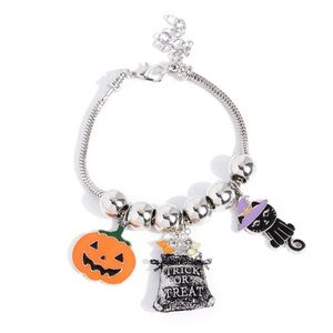 Halloween Charm Bracelet with Pumpkin and Cat